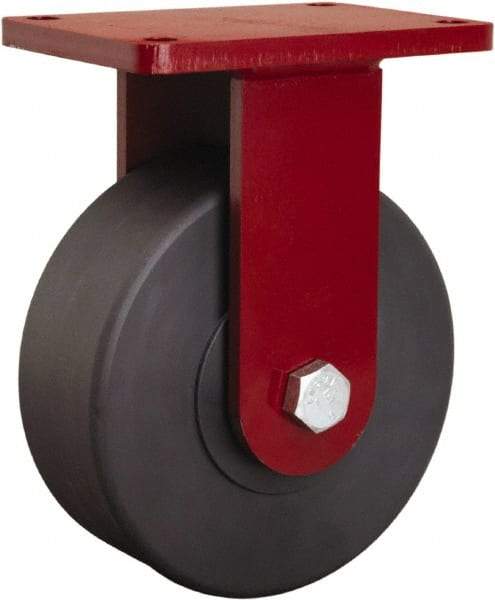 Hamilton - 8" Diam x 3" Wide x 10-1/8" OAH Top Plate Mount Rigid Caster - Nylon, 3,200 Lb Capacity, Sealed Precision Ball Bearing, 5 x 7" Plate - Makers Industrial Supply