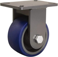 Hamilton - 6" Diam x 3" Wide x 8" OAH Top Plate Mount Rigid Caster - Polyurethane Mold onto Cast Iron Center, 1,800 Lb Capacity, Precision Tapered Roller Bearing, 5-1/4 x 7-1/4" Plate - Makers Industrial Supply