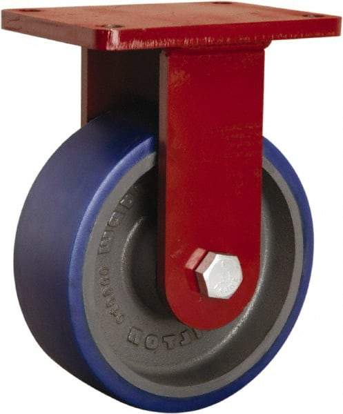 Hamilton - 8" Diam x 3" Wide x 10-1/2" OAH Top Plate Mount Rigid Caster - Polyurethane Mold onto Cast Iron Center, 2,000 Lb Capacity, Precision Tapered Roller Bearing, 5-1/2 x 7-1/2" Plate - Makers Industrial Supply