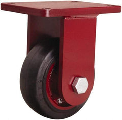 Hamilton - 6" Diam x 2-1/2" Wide x 8-1/2" OAH Top Plate Mount Rigid Caster - Rubber Mold on Cast Iron, 540 Lb Capacity, Precision Tapered Roller Bearing, 5-1/2 x 7-1/2" Plate - Makers Industrial Supply