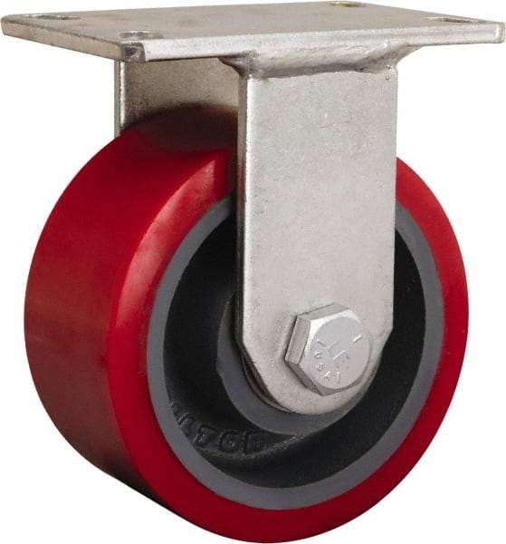 Hamilton - 8" Diam x 2-1/4" Wide x 10-1/4" OAH Top Plate Mount Rigid Caster - Iron, 3,000 Lb Capacity, Tapered Roller Bearing, 5-1/4 x 7-1/4" Plate - Makers Industrial Supply