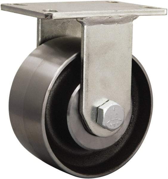 Hamilton - 6-1/8" Diam x 1-5/8" Wide x 8-1/16" OAH Top Plate Mount Rigid Caster - Cast Iron, 2,500 Lb Capacity, Tapered Roller Bearing, 5-1/4 x 7-1/4" Plate - Makers Industrial Supply