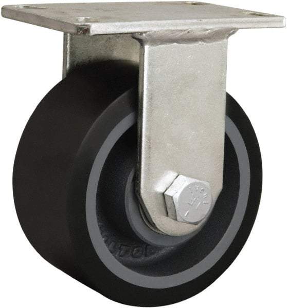 Hamilton - 4-1/2" Diam x 1-5/8" Wide x 7-1/4" OAH Top Plate Mount Rigid Caster - Cast Iron, 3,000 Lb Capacity, Tapered Roller Bearing, 5-1/4 x 7-1/4" Plate - Makers Industrial Supply