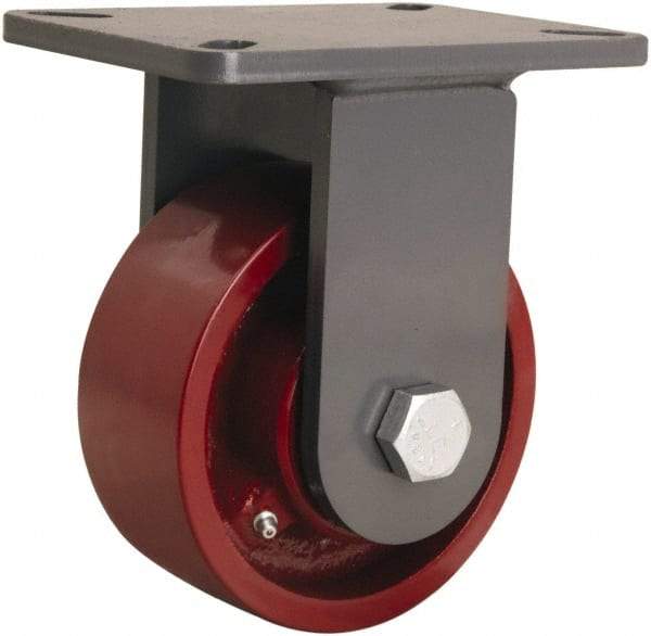 Hamilton - 6" Diam x 2-1/2" Wide x 8" OAH Top Plate Mount Rigid Caster - Cast Iron, 2,200 Lb Capacity, Straight Roller Bearing, 5-1/4 x 7-1/4" Plate - Makers Industrial Supply