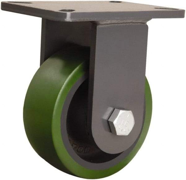 Hamilton - 6" Diam x 2-1/2" Wide x 8" OAH Top Plate Mount Rigid Caster - Polyurethane Mold onto Cast Iron Center, 1,600 Lb Capacity, Precision Ball Bearing, 5-1/4 x 7-1/4" Plate - Makers Industrial Supply