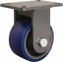 Hamilton - 6" Diam x 3" Wide x 8" OAH Top Plate Mount Rigid Caster - Polyurethane Mold onto Cast Iron Center, 1,800 Lb Capacity, Tapered Roller Bearing, 5-1/4 x 7-1/4" Plate - Makers Industrial Supply