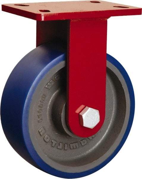 Hamilton - 8" Diam x 3" Wide x 10-1/8" OAH Top Plate Mount Rigid Caster - Polyurethane Mold onto Cast Iron Center, 2,000 Lb Capacity, Sealed Precision Ball Bearing, 5 x 7" Plate - Makers Industrial Supply