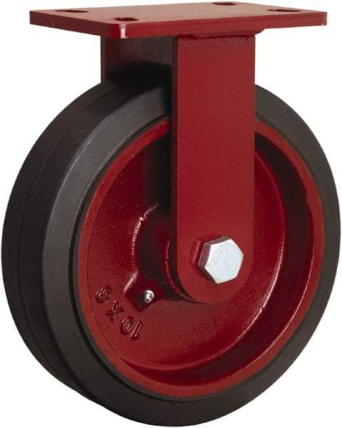 Hamilton - 10" Diam x 3" Wide x 11-1/2" OAH Top Plate Mount Swivel Caster - Rubber Mold on Cast Iron, 1,000 Lb Capacity, Tapered Roller Bearing, 4-1/2 x 6-1/2" Plate - Makers Industrial Supply