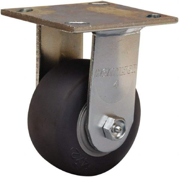 Hamilton - 4" Diam x 2" Wide x 5-5/8" OAH Top Plate Mount Rigid Caster - Rubber Mold on Polyolefin, 300 Lb Capacity, Straight Roller Bearing, 4 x 4-1/2" Plate - Makers Industrial Supply