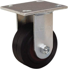 Hamilton - 4" Diam x 2" Wide x 5-5/8" OAH Top Plate Mount Rigid Caster - Rubber Mold on Cast Iron, 300 Lb Capacity, Straight Roller Bearing, 4 x 4-1/2" Plate - Makers Industrial Supply