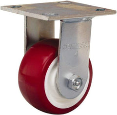 Hamilton - 4" Diam x 2" Wide x 5-5/8" OAH Top Plate Mount Rigid Caster - Polyurethane Mold on Polypropylene, Straight Roller Bearing, 4 x 4-1/2" Plate - Makers Industrial Supply