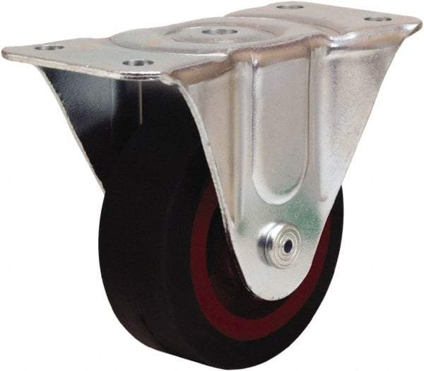 Hamilton - 4" Diam x 1-1/2" Wide x 5" OAH Top Plate Mount Rigid Caster - Rubber Mold on Cast Iron, 200 Lb Capacity, Straight Roller Bearing, 3 x 6-3/16" Plate - Makers Industrial Supply