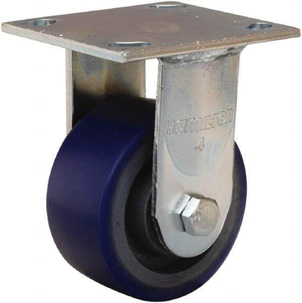 Hamilton - 4" Diam x 2" Wide x 5-5/8" OAH Top Plate Mount Rigid Caster - Polyurethane Mold onto Cast Iron Center, 600 Lb Capacity, Sealed Precision Ball Bearing, 4 x 4-1/2" Plate - Makers Industrial Supply