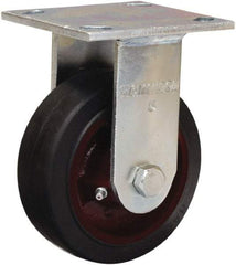 Hamilton - 5" Diam x 2" Wide x 6-1/2" OAH Top Plate Mount Rigid Caster - Rubber Mold on Cast Iron, 350 Lb Capacity, Straight Roller Bearing, 4 x 4-1/2" Plate - Makers Industrial Supply