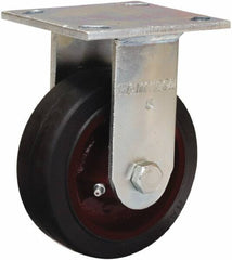 Hamilton - 4" Diam x 2" Wide x 5-5/8" OAH Top Plate Mount Rigid Caster - Rubber Mold on Cast Iron, Straight Roller Bearing, 4 x 4-1/2" Plate - Makers Industrial Supply