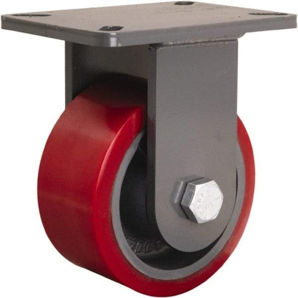 Hamilton - 6" Diam x 3" Wide x 8" OAH Top Plate Mount Rigid Caster - Polyurethane Mold onto Cast Iron Center, 2,600 Lb Capacity, Tapered Roller Bearing, 5-1/4 x 7-1/4" Plate - Makers Industrial Supply