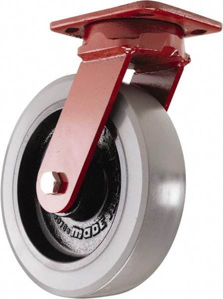 Hamilton - 8" Diam x 2" Wide x 9-1/2" OAH Top Plate Mount Swivel Caster - Polyurethane, 2,000 Lb Capacity, Sealed Precision Ball Bearing, 4 x 5" Plate - Makers Industrial Supply