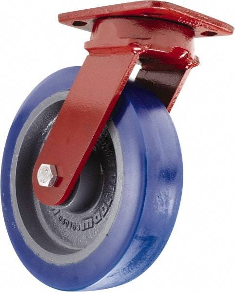 Hamilton - 8" Diam x 2" Wide x 9-1/2" OAH Top Plate Mount Swivel Caster - Polyurethane, 1,650 Lb Capacity, Sealed Precision Ball Bearing, 4 x 5" Plate - Makers Industrial Supply