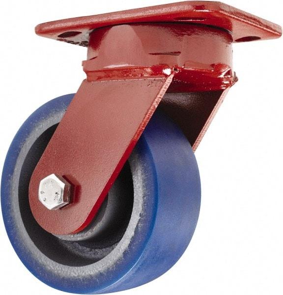 Hamilton - 5" Diam x 2" Wide x 6-1/2" OAH Top Plate Mount Swivel Caster - Polyurethane, 840 Lb Capacity, Sealed Precision Ball Bearing, 4 x 5" Plate - Makers Industrial Supply