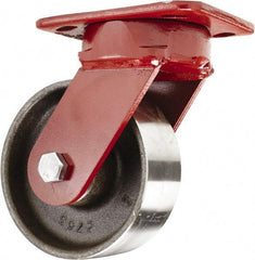 Hamilton - 5" Diam x 2" Wide x 6-1/2" OAH Top Plate Mount Swivel Caster - Forged Steel, 2,000 Lb Capacity, Sealed Precision Ball Bearing, 4 x 5" Plate - Makers Industrial Supply