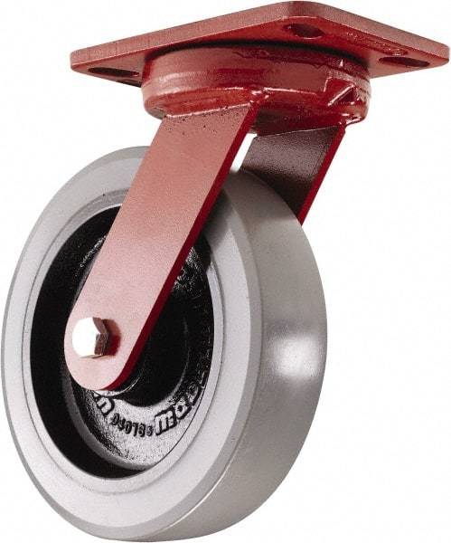 Hamilton - 8" Diam x 2" Wide x 9-3/4" OAH Top Plate Mount Swivel Caster - Polyurethane, 2,000 Lb Capacity, Sealed Precision Ball Bearing, 4-1/2 x 6-1/2" Plate - Makers Industrial Supply