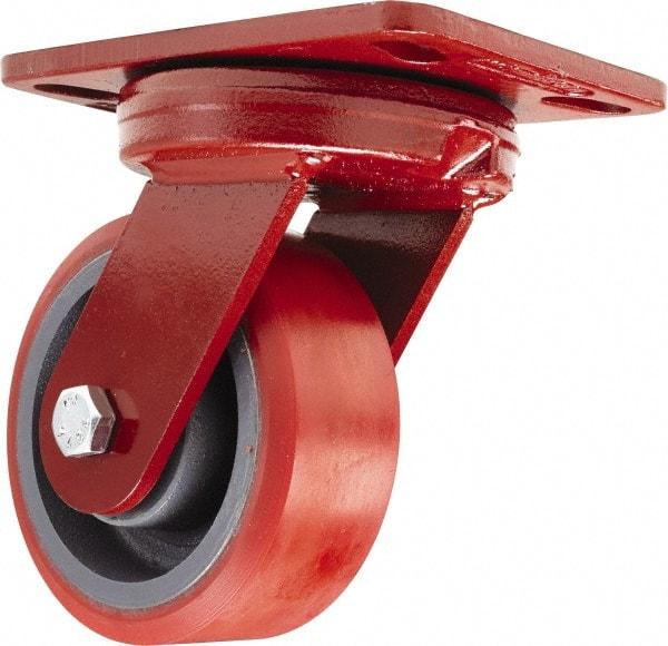 Hamilton - 5" Diam x 2" Wide x 6-3/4" OAH Top Plate Mount Swivel Caster - Polyurethane, 1,250 Lb Capacity, Sealed Precision Ball Bearing, 4-1/2 x 6-1/2" Plate - Makers Industrial Supply