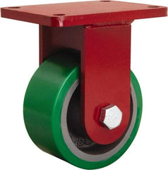 Hamilton - 6" Diam x 3" Wide x 8-1/2" OAH Top Plate Mount Rigid Caster - Polyurethane Mold onto Cast Iron Center, 2,200 Lb Capacity, Sealed Precision Ball Bearing, 5-1/2 x 7-1/2" Plate - Makers Industrial Supply