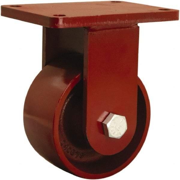 Hamilton - 6" Diam x 3" Wide x 7-1/2" OAH Top Plate Mount Rigid Caster - Cast Iron, 2,500 Lb Capacity, Sealed Precision Ball Bearing, 5 x 7" Plate - Makers Industrial Supply