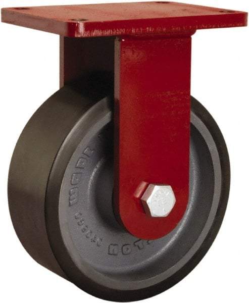 Hamilton - 8" Diam x 3" Wide x 10-1/2" OAH Top Plate Mount Rigid Caster - Polyurethane Mold onto Cast Iron Center, 3,250 Lb Capacity, Tapered Roller Bearing, 5-1/2 x 7-1/2" Plate - Makers Industrial Supply