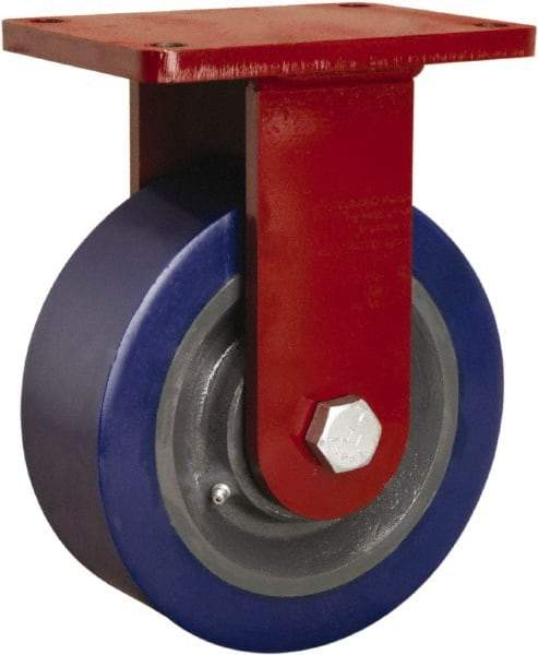 Hamilton - 8" Diam x 3" Wide x 10-1/2" OAH Top Plate Mount Rigid Caster - Polyurethane Mold on Forged Steel, 3,500 Lb Capacity, Straight Roller Bearing, 5-1/2 x 7-1/2" Plate - Makers Industrial Supply