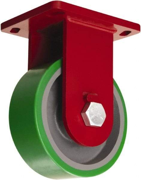 Hamilton - 8" Diam x 3" Wide x 10-1/2" OAH Top Plate Mount Rigid Caster - Polyurethane Mold onto Cast Iron Center, 2,500 Lb Capacity, Sealed Precision Ball Bearing, 6-1/2 x 7-1/2" Plate - Makers Industrial Supply