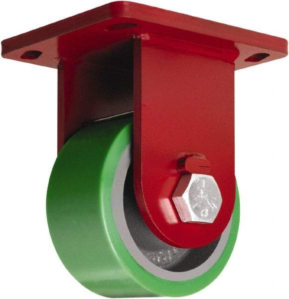 Hamilton - 6" Diam x 3" Wide x 8-1/2" OAH Top Plate Mount Rigid Caster - Polyurethane Mold onto Cast Iron Center, 2,200 Lb Capacity, Sealed Precision Ball Bearing, 6-1/2 x 7-1/2" Plate - Makers Industrial Supply