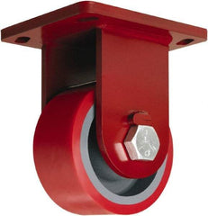 Hamilton - 6" Diam x 3" Wide x 8-1/2" OAH Top Plate Mount Rigid Caster - Polyurethane Mold onto Cast Iron Center, 2,600 Lb Capacity, Sealed Precision Ball Bearing, 6-1/2 x 7-1/2" Plate - Makers Industrial Supply