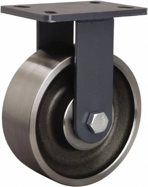 Hamilton - 8" Diam x 3" Wide x 10-1/4" OAH Top Plate Mount Rigid Caster - Forged Steel, 2,400 Lb Capacity, Sealed Precision Ball Bearing, 5 x 7" Plate - Makers Industrial Supply