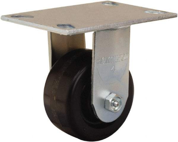 Hamilton - 4" Diam x 2" Wide x 5-5/8" OAH Top Plate Mount Rigid Caster - Phenolic, 800 Lb Capacity, Straight Roller Bearing, 4-1/2 x 6-1/4" Plate - Makers Industrial Supply