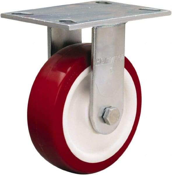 Hamilton - 6" Diam x 2" Wide x 7-1/2" OAH Top Plate Mount Rigid Caster - Polyurethane Mold on Polypropylene, 900 Lb Capacity, Straight Roller Bearing, 4-1/2 x 6-1/4" Plate - Makers Industrial Supply