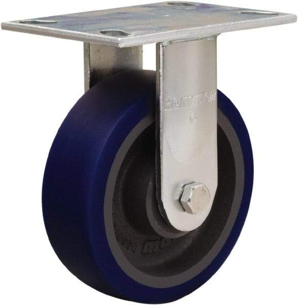 Hamilton - 6" Diam x 2" Wide x 7-1/2" OAH Top Plate Mount Rigid Caster - Polyurethane Mold onto Cast Iron Center, 900 Lb Capacity, Sealed Precision Ball Bearing, 4-1/2 x 6-1/4" Plate - Makers Industrial Supply