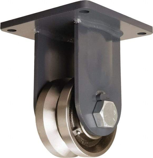 Hamilton - 6" Diam x 3" Wide, Forged Steel Rigid Caster - 4,500 Lb Capacity, Top Plate Mount, 8-1/2" x 8-1/2" Plate, Straight Roller Bearing - Makers Industrial Supply