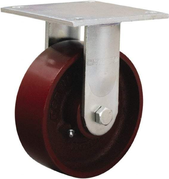 Hamilton - 6" Diam x 2" Wide x 7-1/2" OAH Top Plate Mount Rigid Caster - Cast Iron, 1,250 Lb Capacity, Sealed Precision Ball Bearing, 5 x 5-1/2" Plate - Makers Industrial Supply