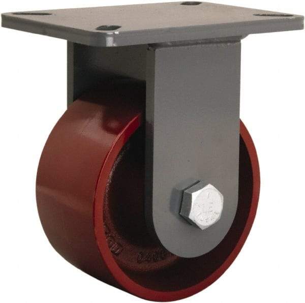 Hamilton - 6" Diam x 3" Wide x 8" OAH Top Plate Mount Rigid Caster - Cast Iron, 2,500 Lb Capacity, Precision Ball Bearing, 5-1/4 x 7-1/4" Plate - Makers Industrial Supply