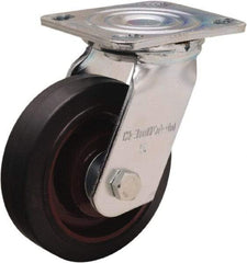 Hamilton - 5" Diam x 1-1/2" Wide x 6-1/8" OAH Top Plate Mount Swivel Caster - Rubber Mold on Cast Iron, 240 Lb Capacity, Straight Roller Bearing, 4 x 4-1/2" Plate - Makers Industrial Supply