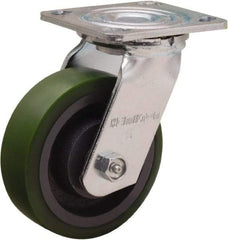 Hamilton - 5" Diam x 1-1/2" Wide x 6-1/8" OAH Top Plate Mount Swivel Caster - Polyurethane Mold onto Cast Iron Center, 550 Lb Capacity, Straight Roller Bearing, 4 x 4-1/2" Plate - Makers Industrial Supply