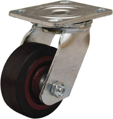 Hamilton - 4" Diam x 1-1/2" Wide x 5-5/8" OAH Top Plate Mount Swivel Caster - Rubber Mold on Cast Iron, 200 Lb Capacity, Straight Roller Bearing, 4 x 4-1/2" Plate - Makers Industrial Supply