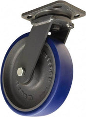 Hamilton - 8" Diam x 2" Wide x 9-1/2" OAH Top Plate Mount Swivel Caster - Polyurethane Mold onto Cast Iron Center, 1,200 Lb Capacity, Tapered Roller Bearing, 4 x 5" Plate - Makers Industrial Supply