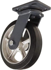 Hamilton - 8" Diam x 2" Wide x 9-1/2" OAH Top Plate Mount Swivel Caster - Rubber Mold on Cast Iron, 500 Lb Capacity, Tapered Roller Bearing, 4 x 5" Plate - Makers Industrial Supply