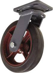 Hamilton - 8" Diam x 2" Wide x 9-1/2" OAH Top Plate Mount Swivel Caster - Rubber Mold on Cast Iron, 500 Lb Capacity, Straight Roller Bearing, 4 x 5" Plate - Makers Industrial Supply