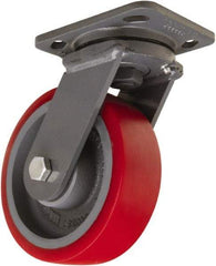 Hamilton - 6" Diam x 2" Wide x 7-1/2" OAH Top Plate Mount Swivel Caster - Polyurethane Mold onto Cast Iron Center, 1,400 Lb Capacity, Sealed Precision Ball Bearing, 4 x 5" Plate - Makers Industrial Supply