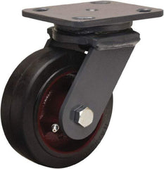 Hamilton - 5" Diam x 2" Wide x 6-1/2" OAH Top Plate Mount Swivel Caster - Rubber Mold on Cast Iron, 350 Lb Capacity, Straight Roller Bearing, 4 x 5" Plate - Makers Industrial Supply