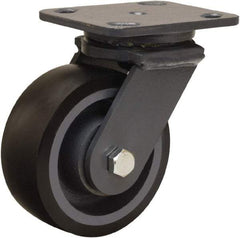 Hamilton - 5" Diam x 2" Wide x 6-1/2" OAH Top Plate Mount Swivel Caster - Polyurethane Mold onto Cast Iron Center, 1,360 Lb Capacity, Sealed Precision Ball Bearing, 4 x 5" Plate - Makers Industrial Supply