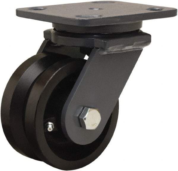 Hamilton - 4" Diam x 2" Wide, Iron Swivel Caster - 800 Lb Capacity, Top Plate Mount, 4" x 5" Plate, Straight Roller Bearing - Makers Industrial Supply